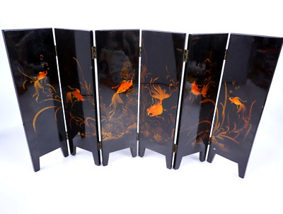 Vintage Lacquerware with Mother Of Pearl Inlay 2 sided Mini Wood Divider Screen