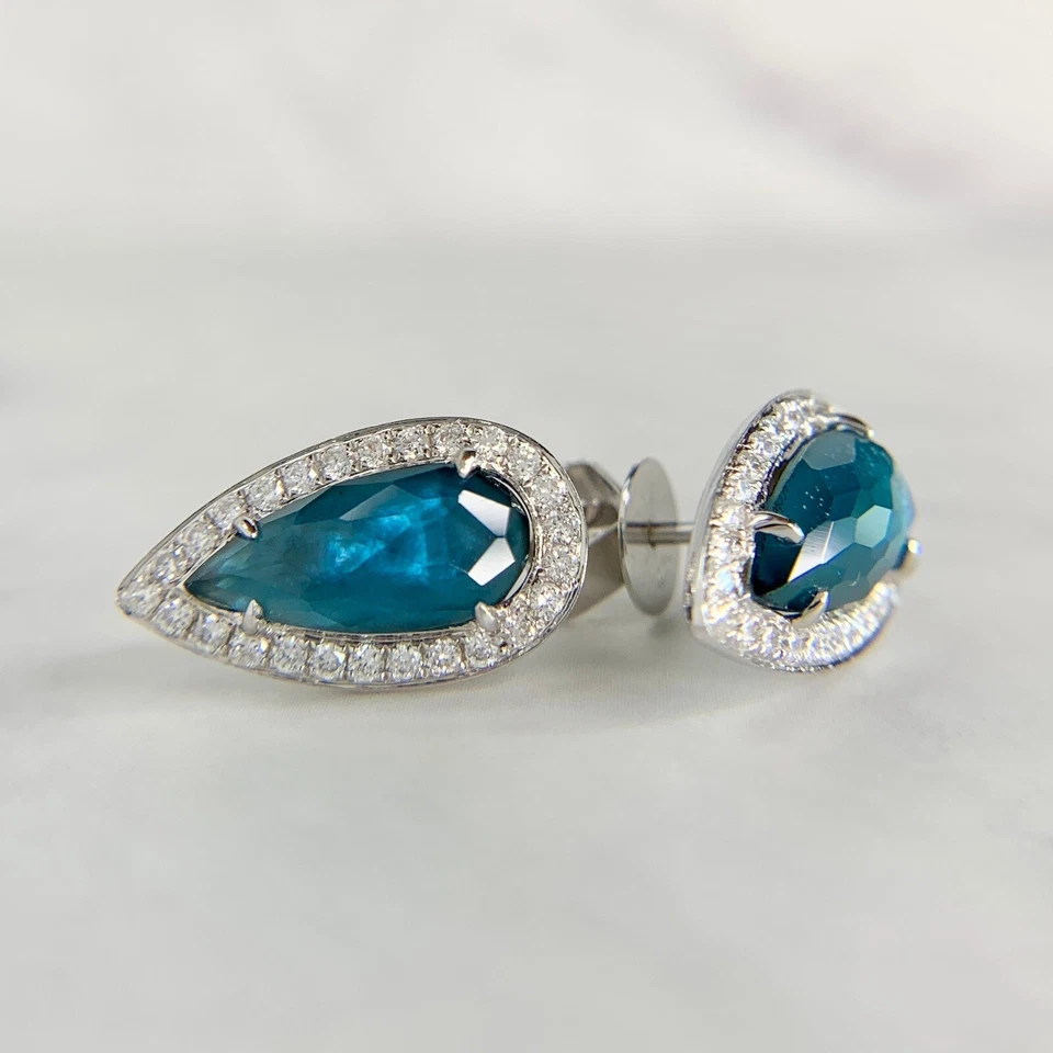 Doves by Doron Paloma Retired 18K White Gold Blue Topaz MOP Necklace Earring Set - Image 3 of 4