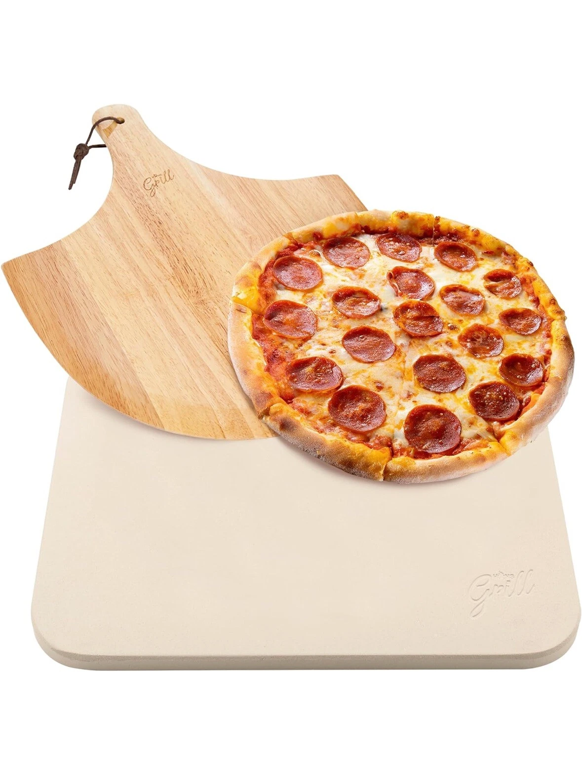 Hans Grill Stoneware Cordierite Pizza Stone Pro With Paddle Set In Box RECTANGLE