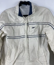VTG REEBOK Windbreaker Full Zip Track Jacket Men's White Blue Big Logo Size S