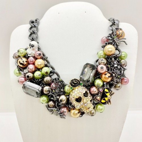 Betsey Johnson Halloween Statement Choker Necklace Spider Ghost Skull Cat Bat - Picture 7 of 8