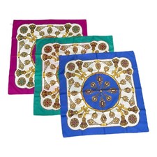 Set Of 3 Glentex Italian Scarves Jewels Pink Blue Green Gold 30  Square