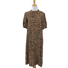 Anthropologie Dress Women XS Extra Small Wheat Black MacKenzie Leopard Slit Midi