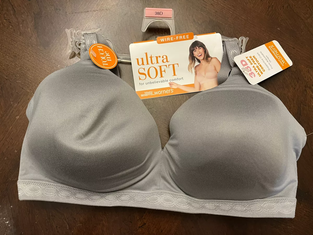 Warner’s Women Blissful Benefits Super Soft Wire Free Gray Bra Size 38D New