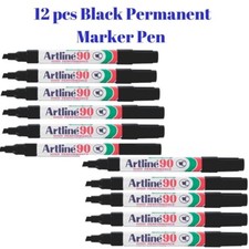 Artline 90 High Performance Black Permanent Marker Pen 2-5mm Chisel Tip PK 12