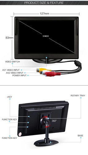 AHD Reversing Camera Waterproof Night Visin Camera w/ 5" Car Rear View Monitor - Picture 10 of 24