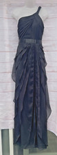 Adrianna Papell One-Shoulder Tiered Drape Ruffled Chiffon Gown Black Size 8