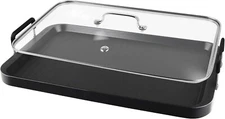 Vayepro 2 Burner Griddle Pan with Glass Lid,Stove Top Flat Griddle for Glass Sto