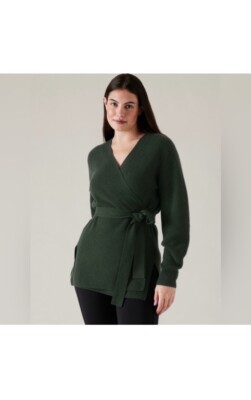Athleta Alpine Wrap Sweater Sz Medium M Seaweed Snack #793361 NWT Cashmere Blend