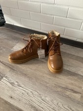 NWT ZARA Light Brown Leather Boots with Faux Fur SZ 39