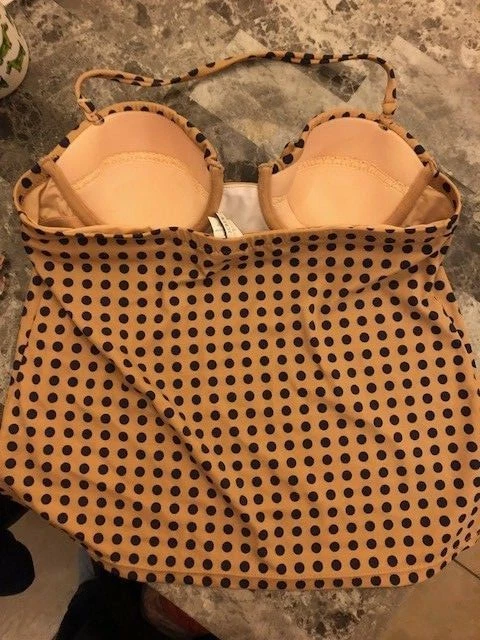 Camiseta Tankini J Crew Mujer Talla 4 Beige Negro Lunares Usada Una Vez Foto 2 de 2