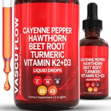 Cayenne Pepper Hawthorn Beet Root Turmeric Vitamin K2+D3 Liquid Drops 60ML