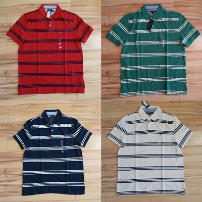 NWT Men's Tommy Hilfiger Short-Sleeve Mesh Striped Classic Fit Polo Shirt