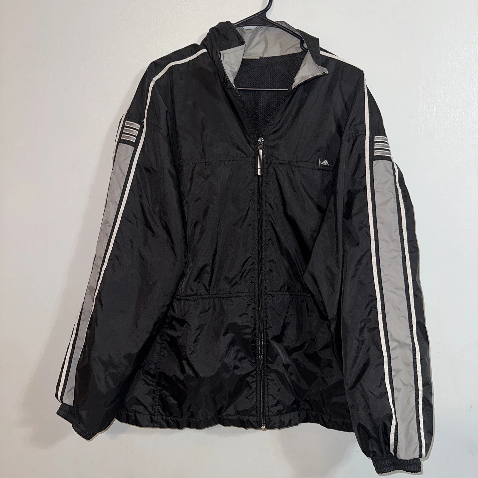 ADIDAS VINTAGE Waterproof Jacket Large Windbreaker Anorak Rain Coat Sports AB94