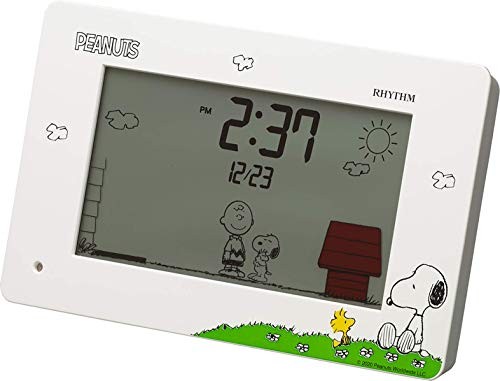RHYTHM Peanuts Snoopy Digital Clock Alarm Calendar Desk White Funny Anime Action