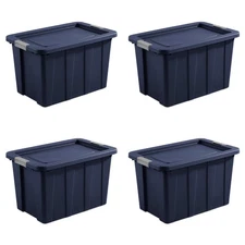 Sterilite Tuff1 30 Gallon Plastic Storage Tote Bin w/Latching Lid, Blue (4 Pack)