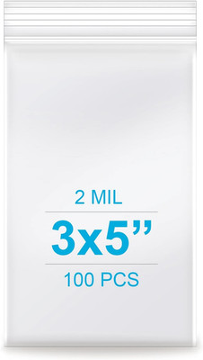 3''x 5'', (Pack of 100) 2 mil Thick Clear Plastic Reclosable Zip Poly Bags with