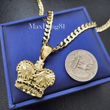High-End Brass KING CROWN Pendant & 14K Stamped 6mm 20" 24"Cuban Chain Necklace