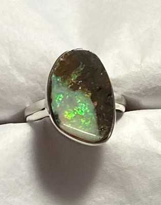 Lovely Australian Boulder Opal Ring 925 Sterling Silver Size 7 