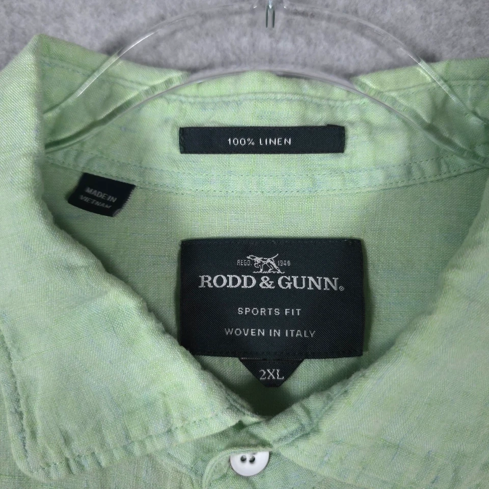 Rodd & Gunn Shirt Mens 2XL XXL Green Linen Sports Fit Long Sleeve Albini Fabric - Image 4 of 4