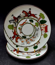 TWO BONE CHINA CROWN STAFFORDSHIRE HUNTING SCENE SIDE PLATES