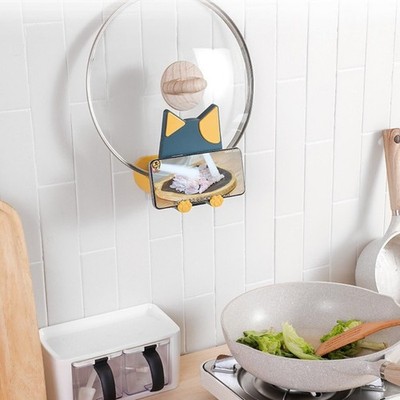 Kitchen Wall Mount Pot Lid Stand with Phone Holder Self Adhesive Pan Cover Rack