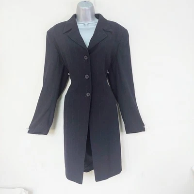 Louise Kennedy Ladies UK 16 Overcoat Long Line Blazer Black Pinstripe Pure Wool - Image 1 of 4