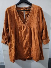 Zara Dress Womens XL Gold Mini Openwork Eyelet Romper Lined Vneck Linen Blend