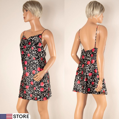 Vintage JOSIE NATORI Slip Dress Short Nightgown Silky Satin Floral Chemise M