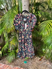 Anthropologie Mini Floral Dress Black with Red and Yellow Flowers NWT Size Small