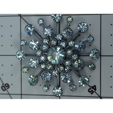 Vintage Blue Rhinestone Starburst Brooch Atomic Sunburst Mid Century Pin 2 Inch