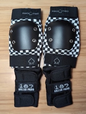 Pro-Tec Checkered Knee Pads & 187 Killer Pads Wrist Guards Bundle