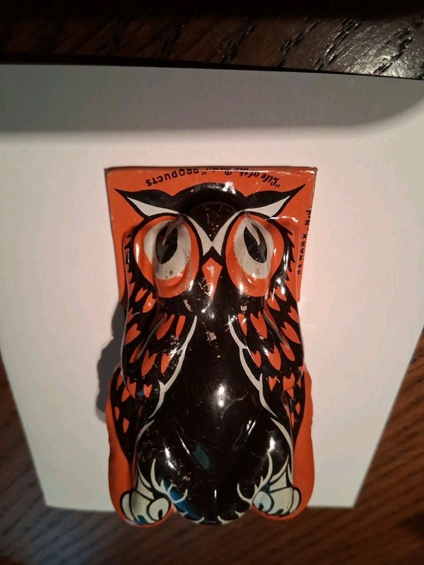 Kirchhof Vintage Halloween Owl Metal Noisemaker Orange Black Collectible