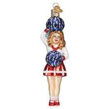 Cheerleader with Pom-poms Sports themed Blown Glass Tree Ornament