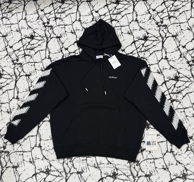 Off-White Black Hoodie Fleece Pullover with White Arrow Graphics Size L
