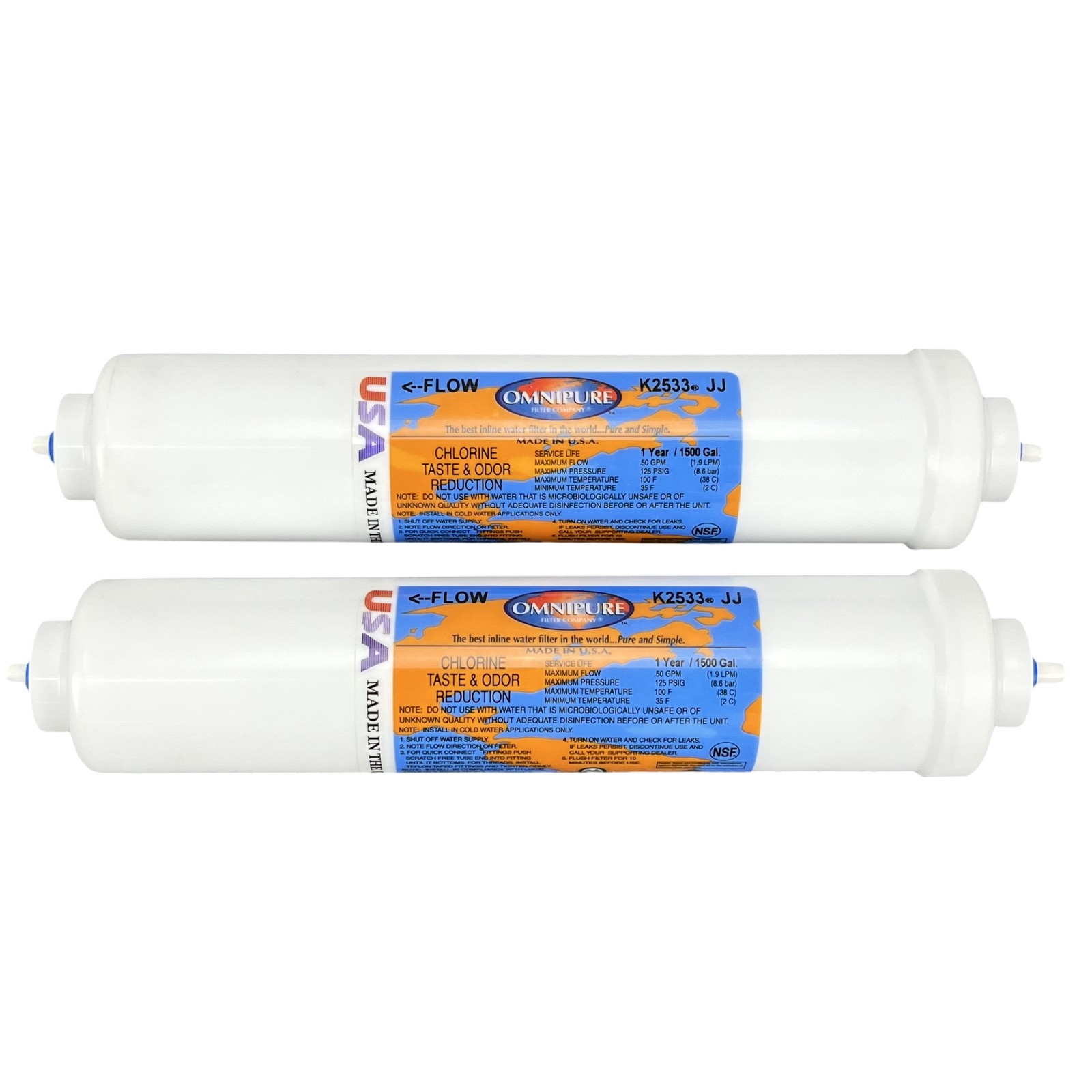 Omnipure K2533JJ Inline Water Filter Lot of 2 Chlorine Taste