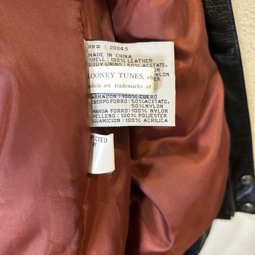 Taz Looney Leather Bomber Biker Jacket Looney Tunes Collection Size XL Vintage - Picture 15 of 16