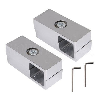 2x Silver 2 Way Square Tube Connector for Goods Shelf Joint Round Pipe Joints