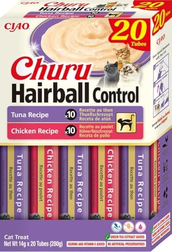 Friandise chat boules de poils INABA Churu au thon et poulet pour soulager la digestion