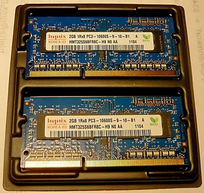 Hynix 4GB Kit (2x 2GB) PC3-10600S Laptop RAM Matching Pair 1.5V