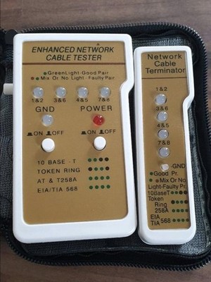 Enhanced Network Cable Tester RJ45 mit Terminator im Etui + ISDN Line-Tester