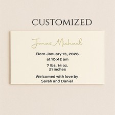 Timeless Gold Foil Birth Announcement   Personalized Baby Keepsake Cards