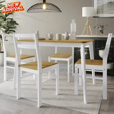 5 Pieza Juego De Mesa De Comedor Moderno de Madera Mesa y 4 Sillas Blancas