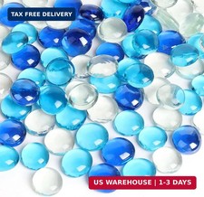 FUTUREPLUSX 5 Lb Flat Glass Marbles, 500PCS Blue Mixed Color Flat Gems Decorativ