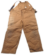 Carhartt Bib Overalls 50X30 Canvas Carpenter Duck Quilted Insulated VTG RO3 BRN