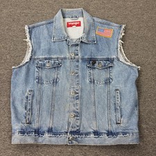 Wrangler Hero Vest Mens 2XL Denim Cutoff Biker HOG Marine Eagle Patches Flag