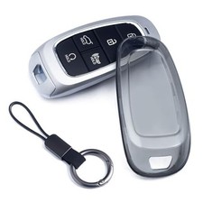 Car Key Fob Cover Case Keychain Ring Compatible with Hyundai Black Transparent