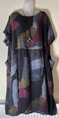 New Cotton Tunic Dress Plus size 16 18 20 Made in Italy BLACK