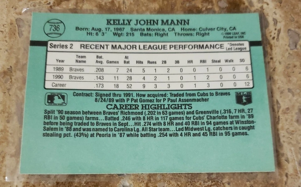 donruss 91 baseball card Kelly Mann - Image 2 of 4