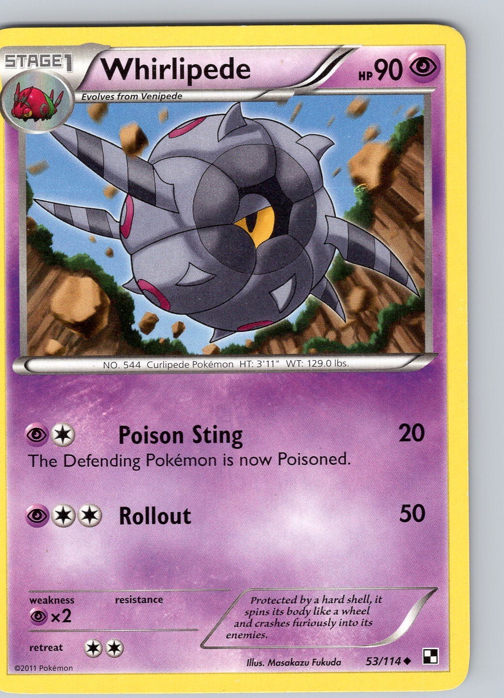 Pokemon TCG Whirlipede Black & White 53/114 Regular Uncommon Card Played LP